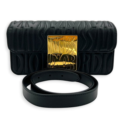 Miss Dior Allover Shoulder Bag Black in Calfskin, Gold hardware