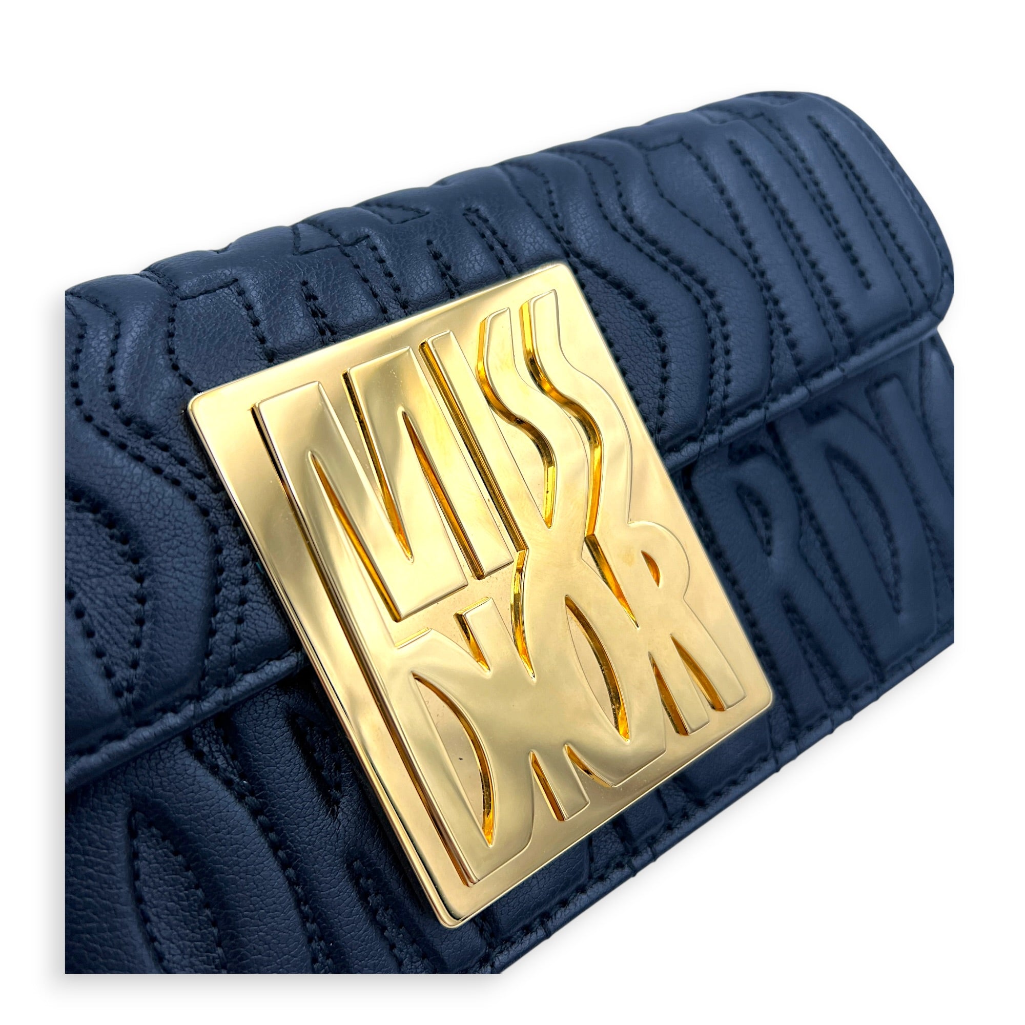 Miss Dior Allover Shoulder Bag Black in Calfskin, Gold hardware