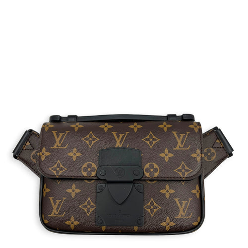 S-Lock Crossbody Bag Brown in Monogram Coated Canvas, Black hardware