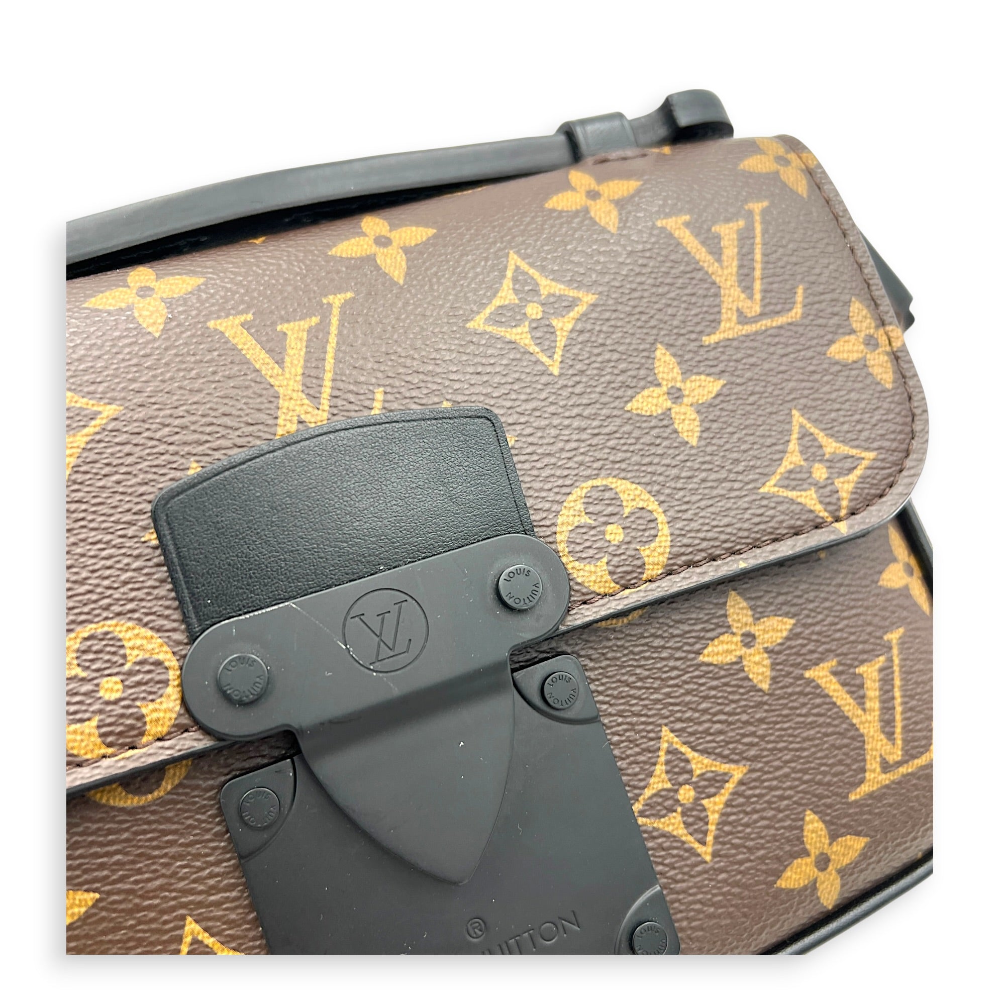 S-Lock Crossbody Bag Brown in Monogram Coated Canvas, Black hardware
