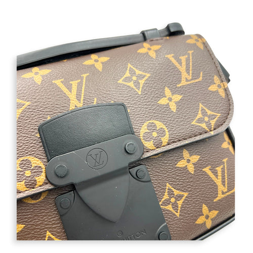 S-Lock Crossbody Bag Brown in Monogram Coated Canvas, Black hardware