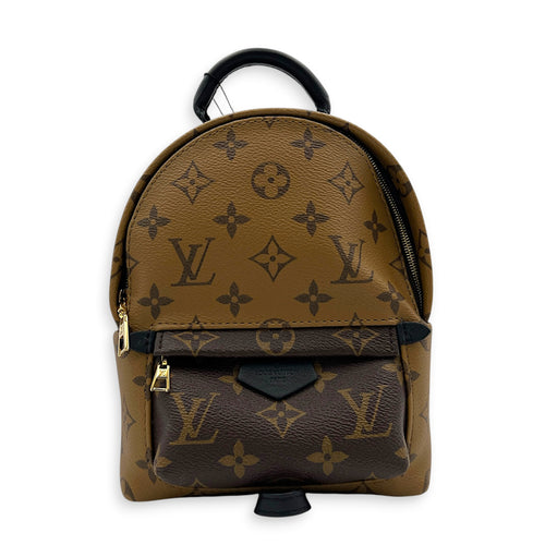 Palm Springs Mini Brown Backpack in Monogram Coated Canvas, Gold hardware