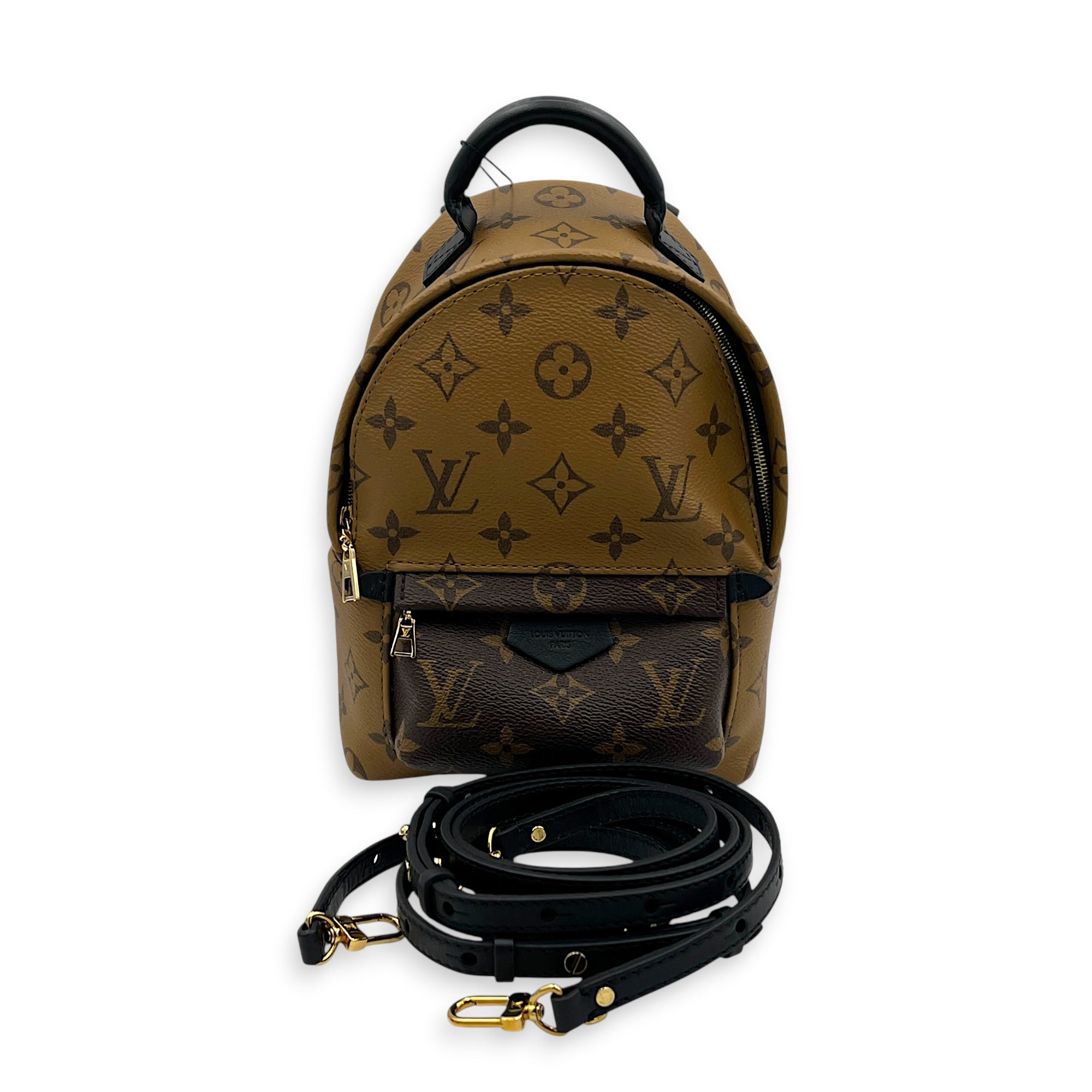Palm Springs Mini Brown Backpack in Monogram Coated Canvas, Gold hardware