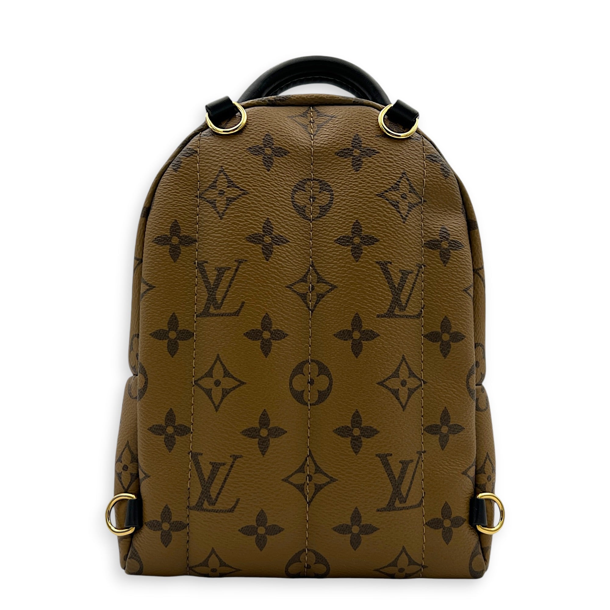 Palm Springs Mini Brown Backpack in Monogram Coated Canvas, Gold hardware