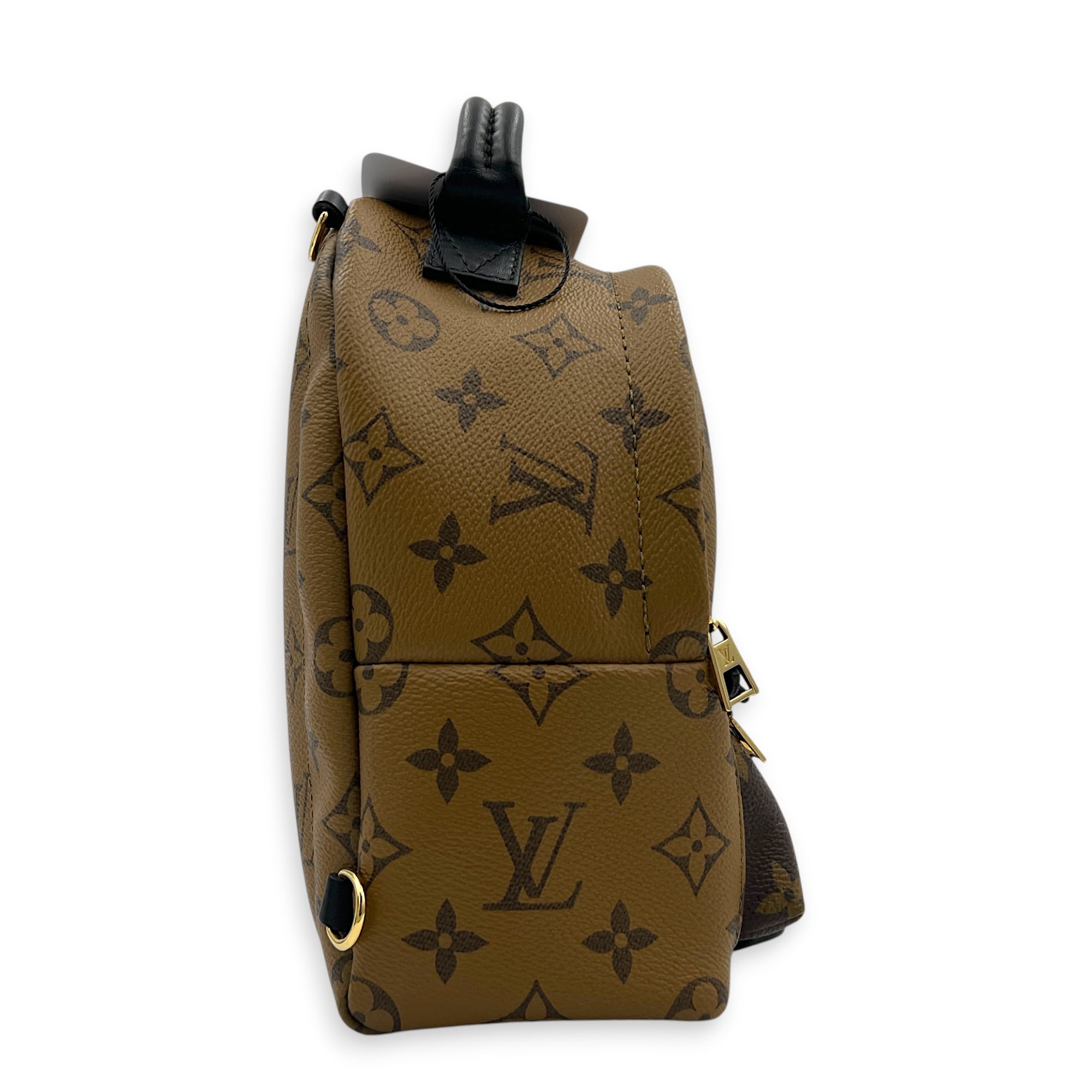 Palm Springs Mini Brown Backpack in Monogram Coated Canvas, Gold hardware