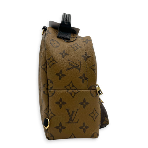 Palm Springs Mini Brown Backpack in Monogram Coated Canvas, Gold hardware