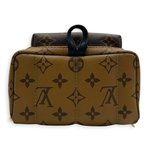 Palm Springs Mini Brown Backpack in Monogram Coated Canvas, Gold hardware