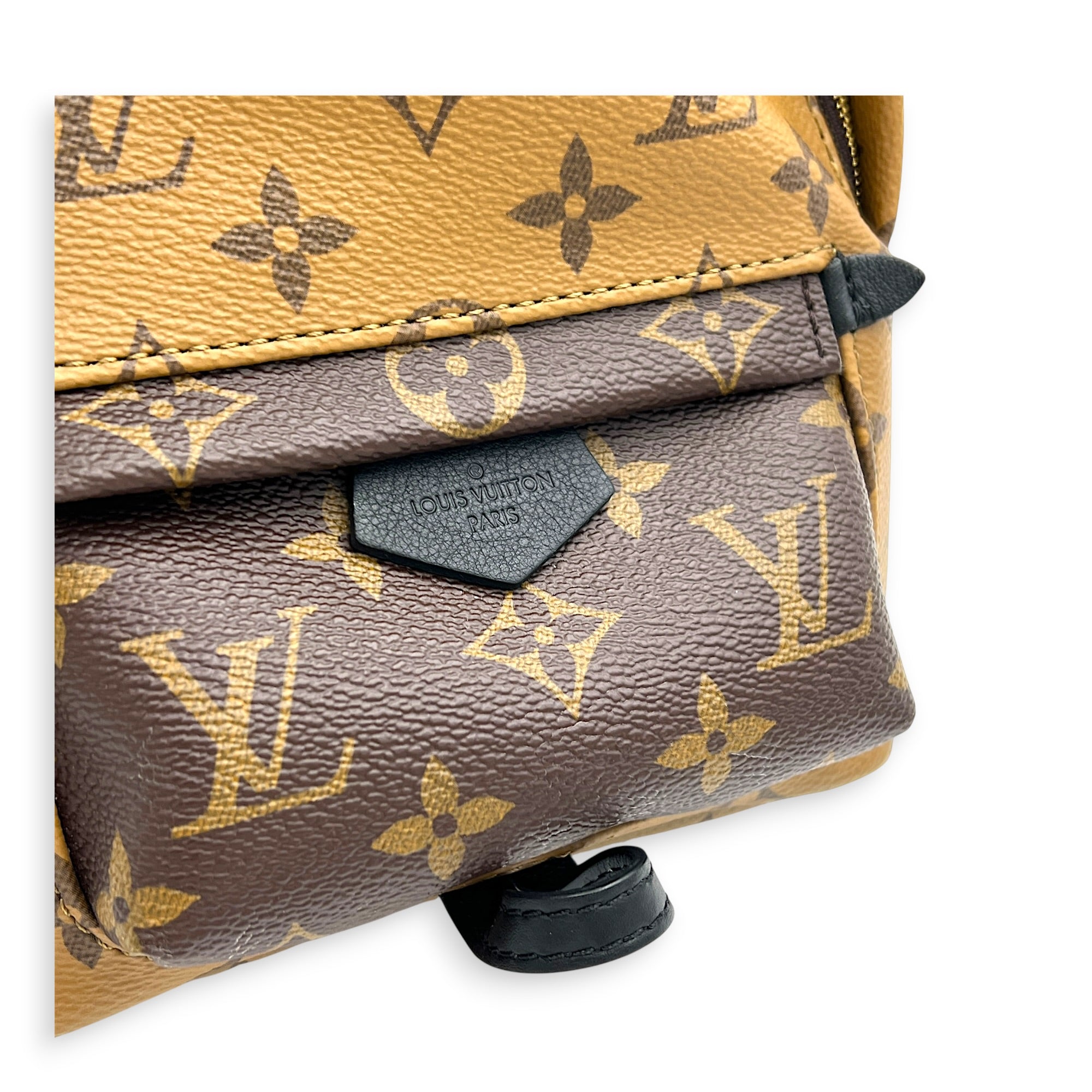 Palm Springs Mini Brown Backpack in Monogram Coated Canvas, Gold hardware