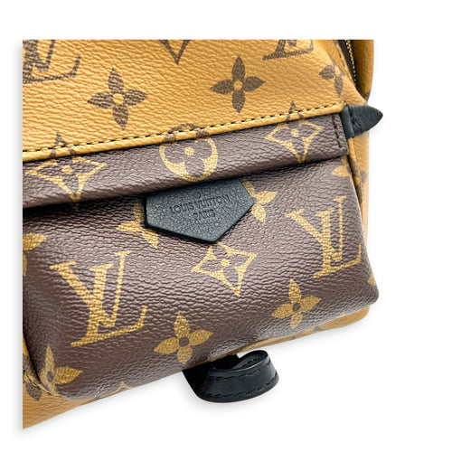 Palm Springs Mini Brown Backpack in Monogram Coated Canvas, Gold hardware