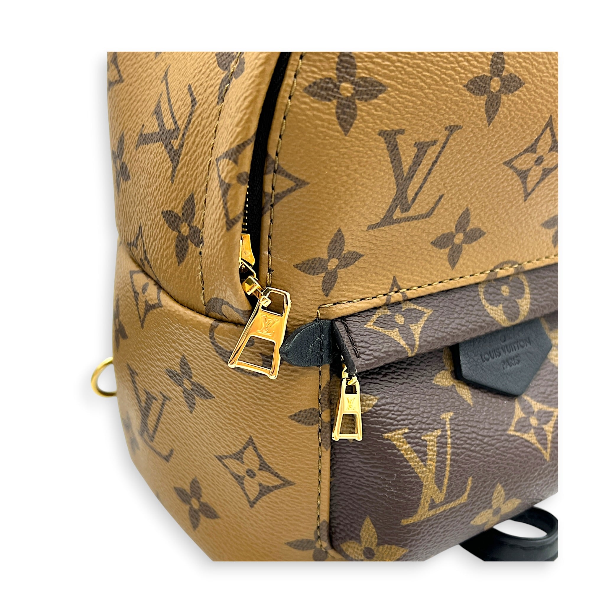 Palm Springs Mini Brown Backpack in Monogram Coated Canvas, Gold hardware
