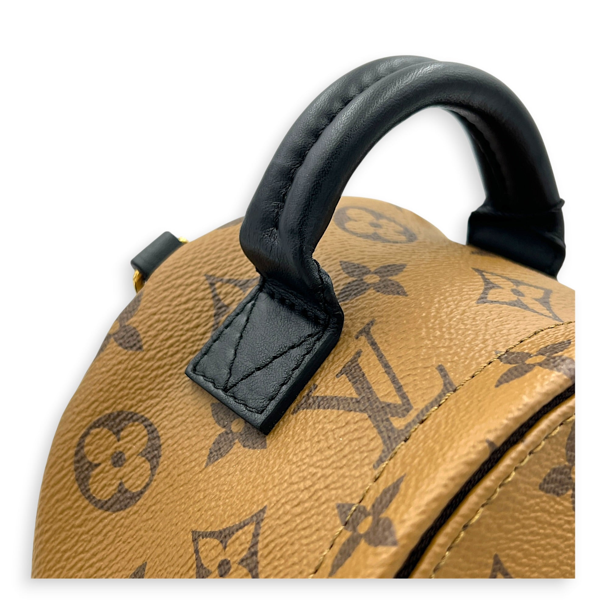 Palm Springs Mini Brown Backpack in Monogram Coated Canvas, Gold hardware