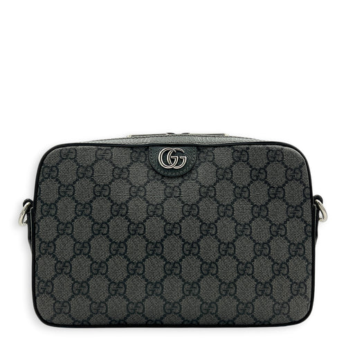 Ophidia Grey Crossbody Bag in Coated Canvas, Silver hardware