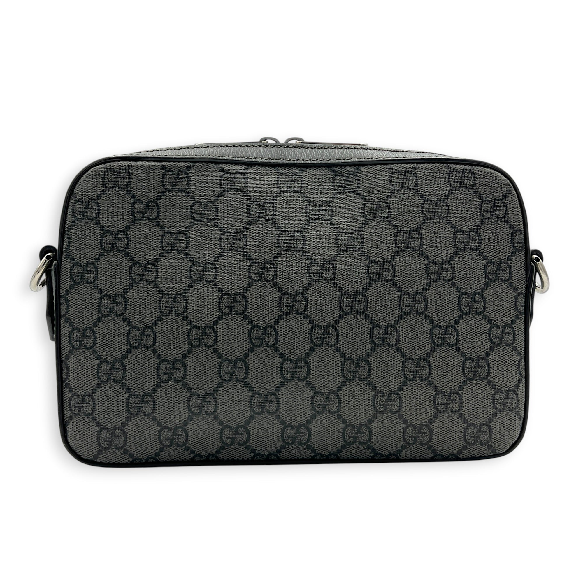 Ophidia Grey Crossbody Bag in Coated Canvas, Silver hardware