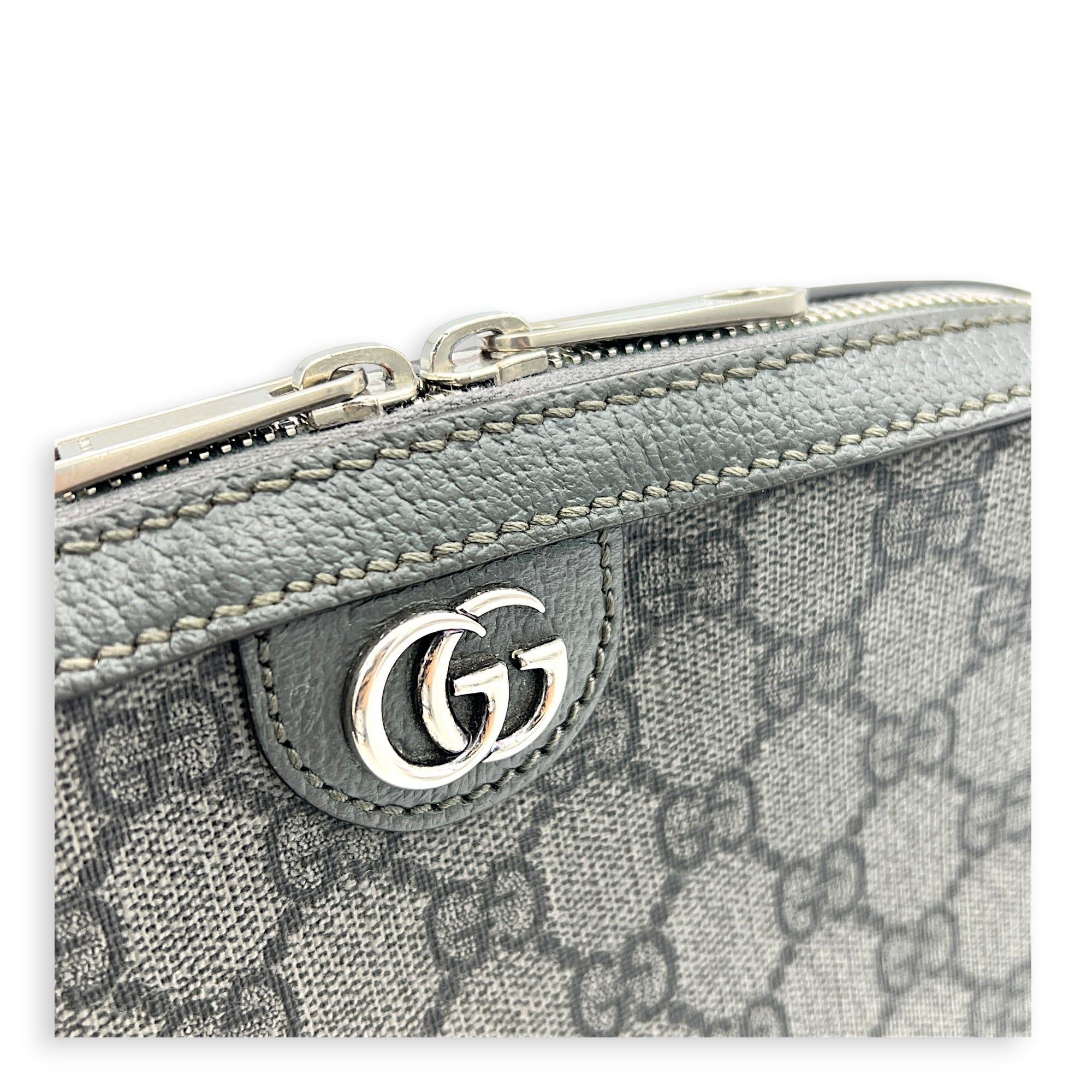 Ophidia Grey Crossbody Bag in Coated Canvas, Silver hardware