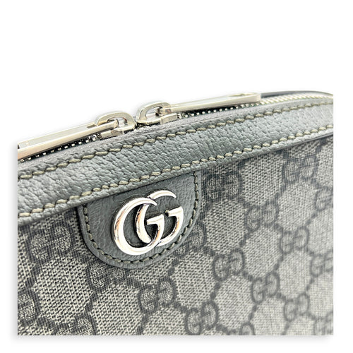 Ophidia Grey Crossbody Bag in Coated Canvas, Silver hardware