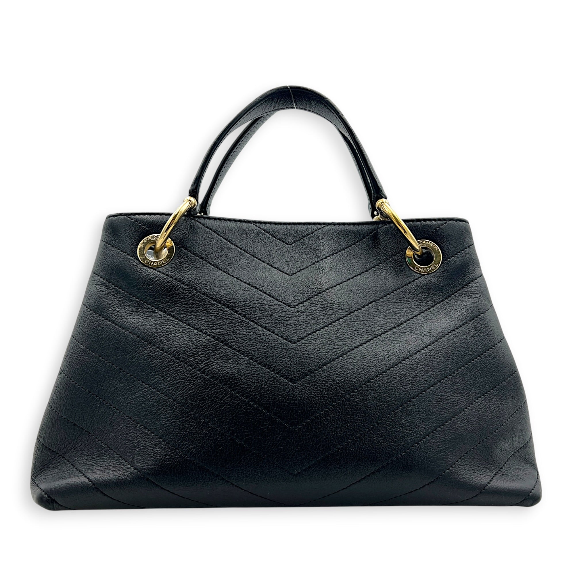 Chic Shopping Black Top Handle Bag in Calfskin, Gold hardware