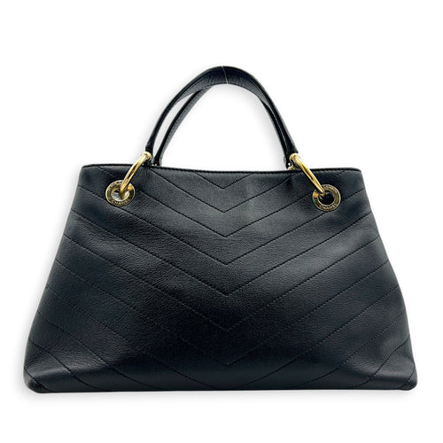 Chic Shopping Black Top Handle Bag in Calfskin, Gold hardware