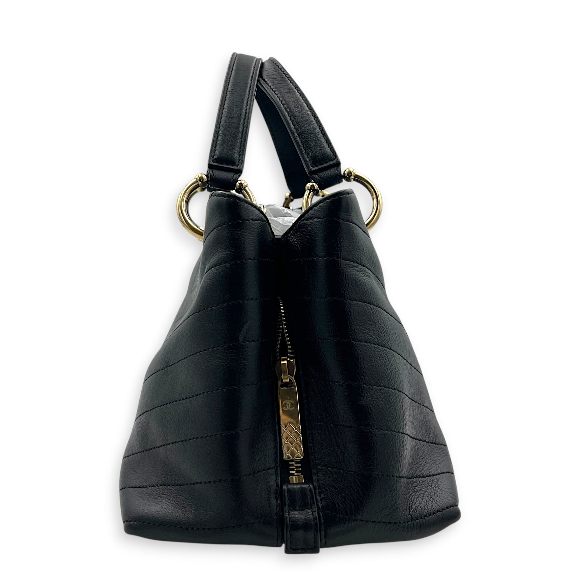 Chic Shopping Black Top Handle Bag in Calfskin, Gold hardware