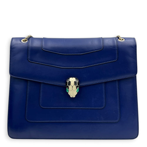 Serpenti Forever Shoulder Bag Blue in Calfskin, Gold hardware