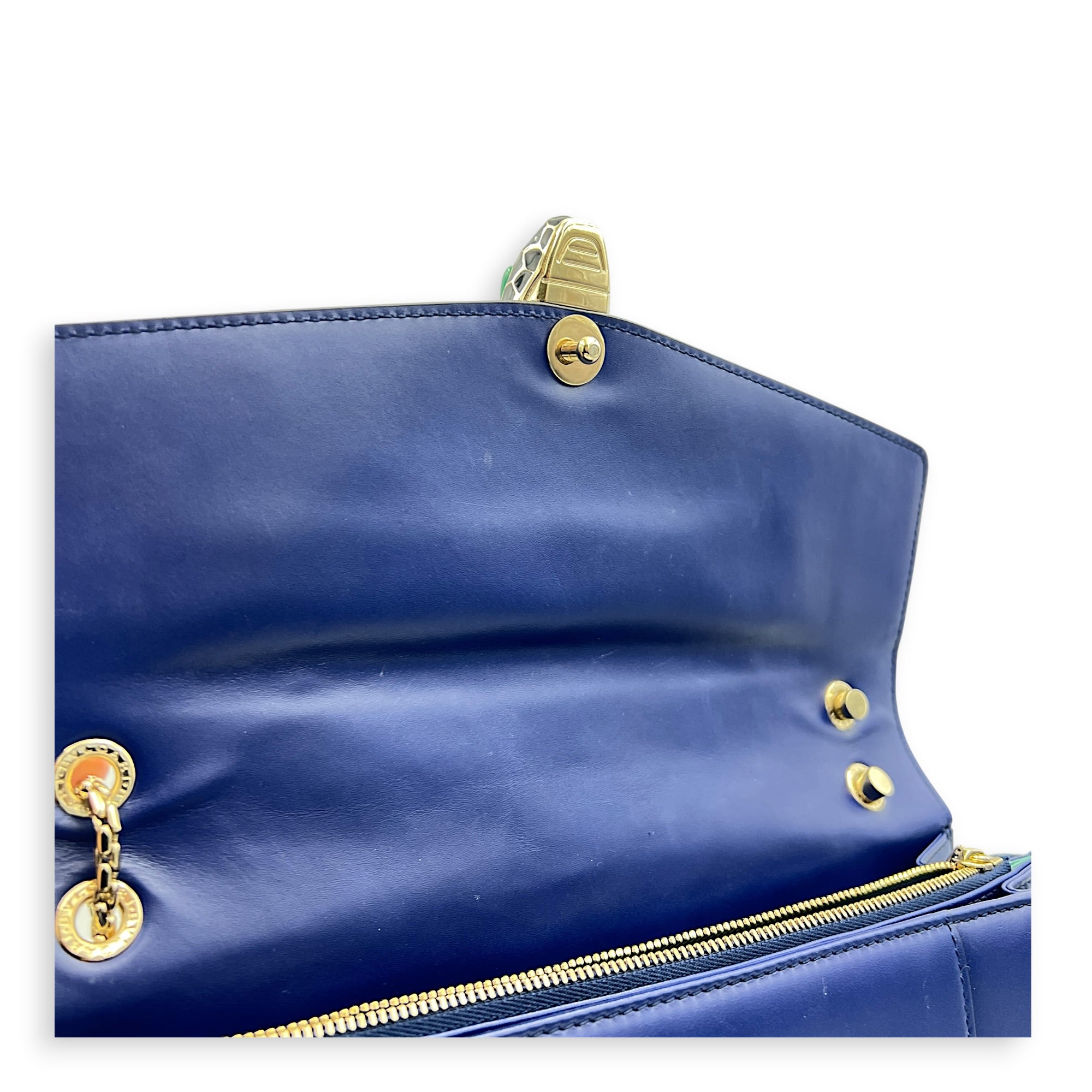 Serpenti Forever Shoulder Bag Blue in Calfskin, Gold hardware