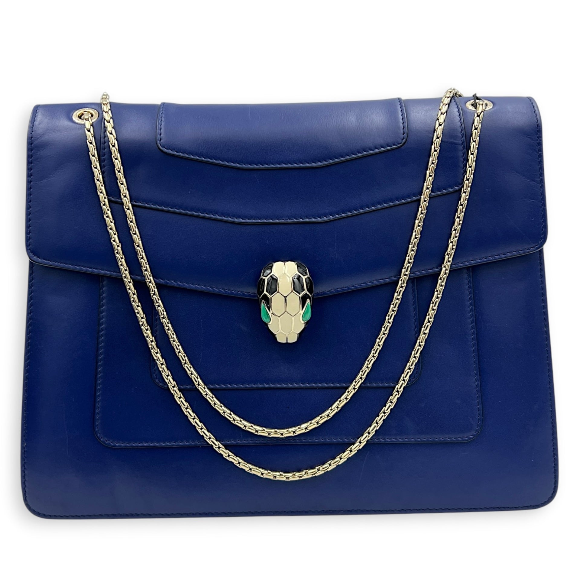 Serpenti Forever Shoulder Bag Blue in Calfskin, Gold hardware