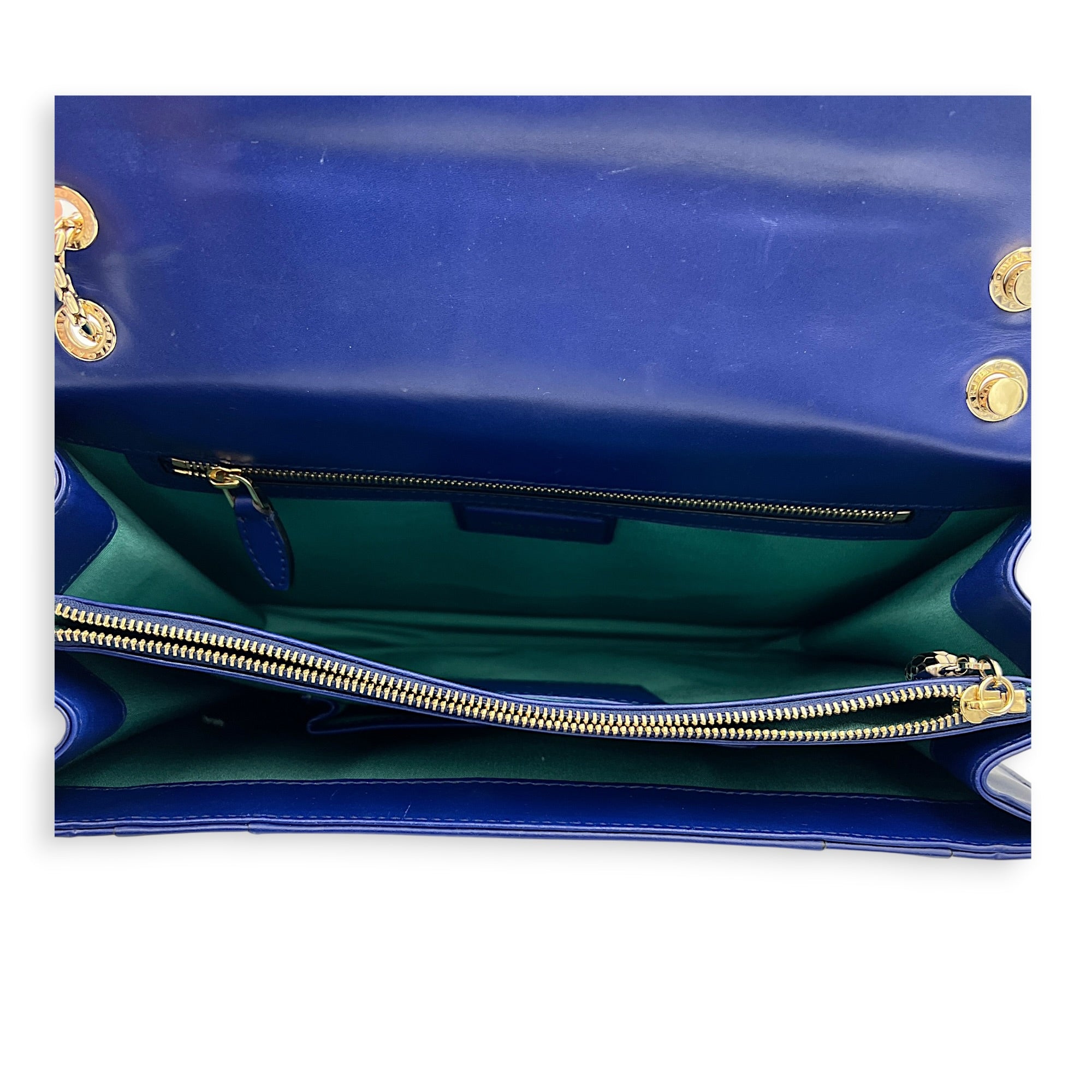 Serpenti Forever Shoulder Bag Blue in Calfskin, Gold hardware
