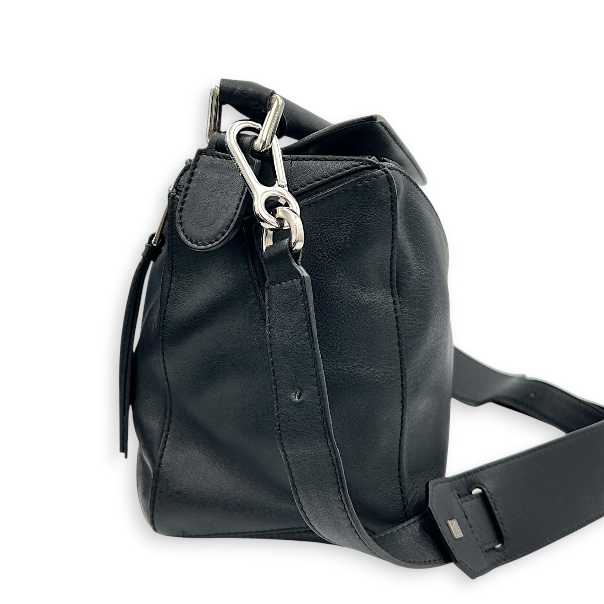 Puzzle Shoulder Bag Black in Calfskin, Silver hardware