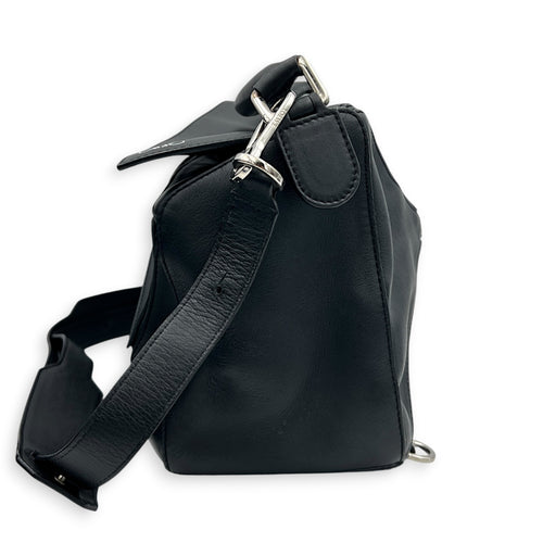 Puzzle Shoulder Bag Black in Calfskin, Silver hardware
