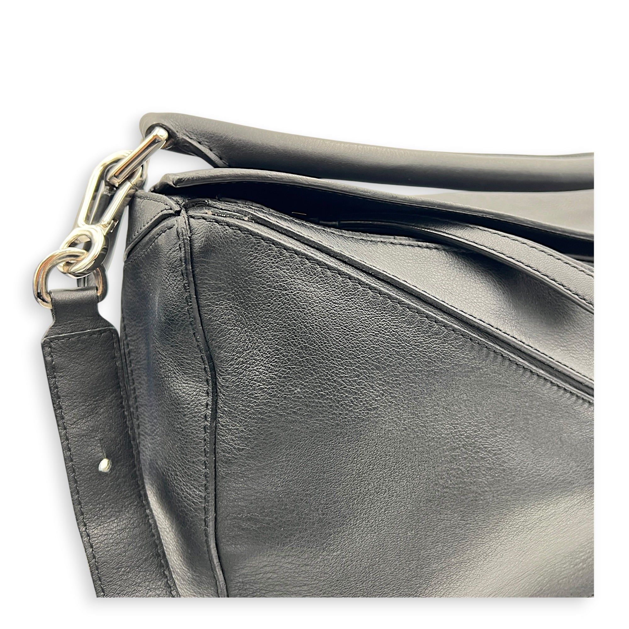 Puzzle Shoulder Bag Black in Calfskin, Silver hardware