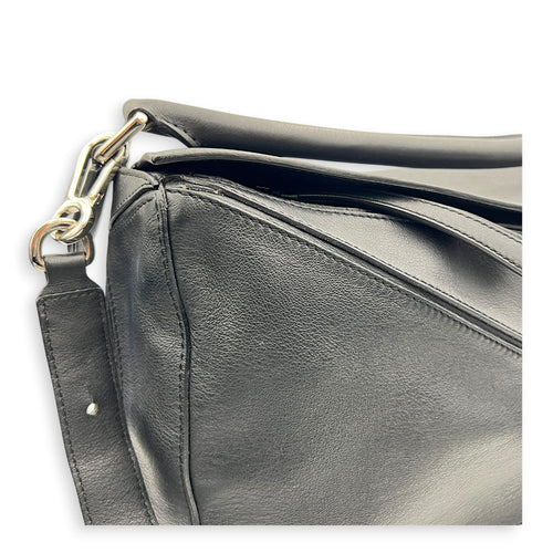 Puzzle Shoulder Bag Black in Calfskin, Silver hardware