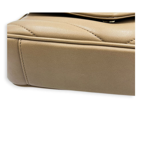 Loulou Shoulder Bag Beige in Lambskin, Gold hardware