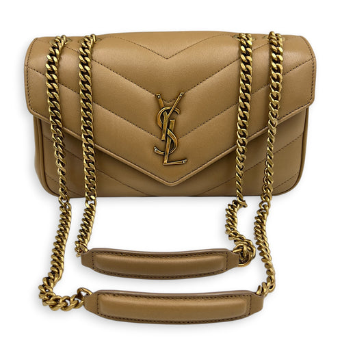 Loulou Shoulder Bag Beige in Lambskin, Gold hardware