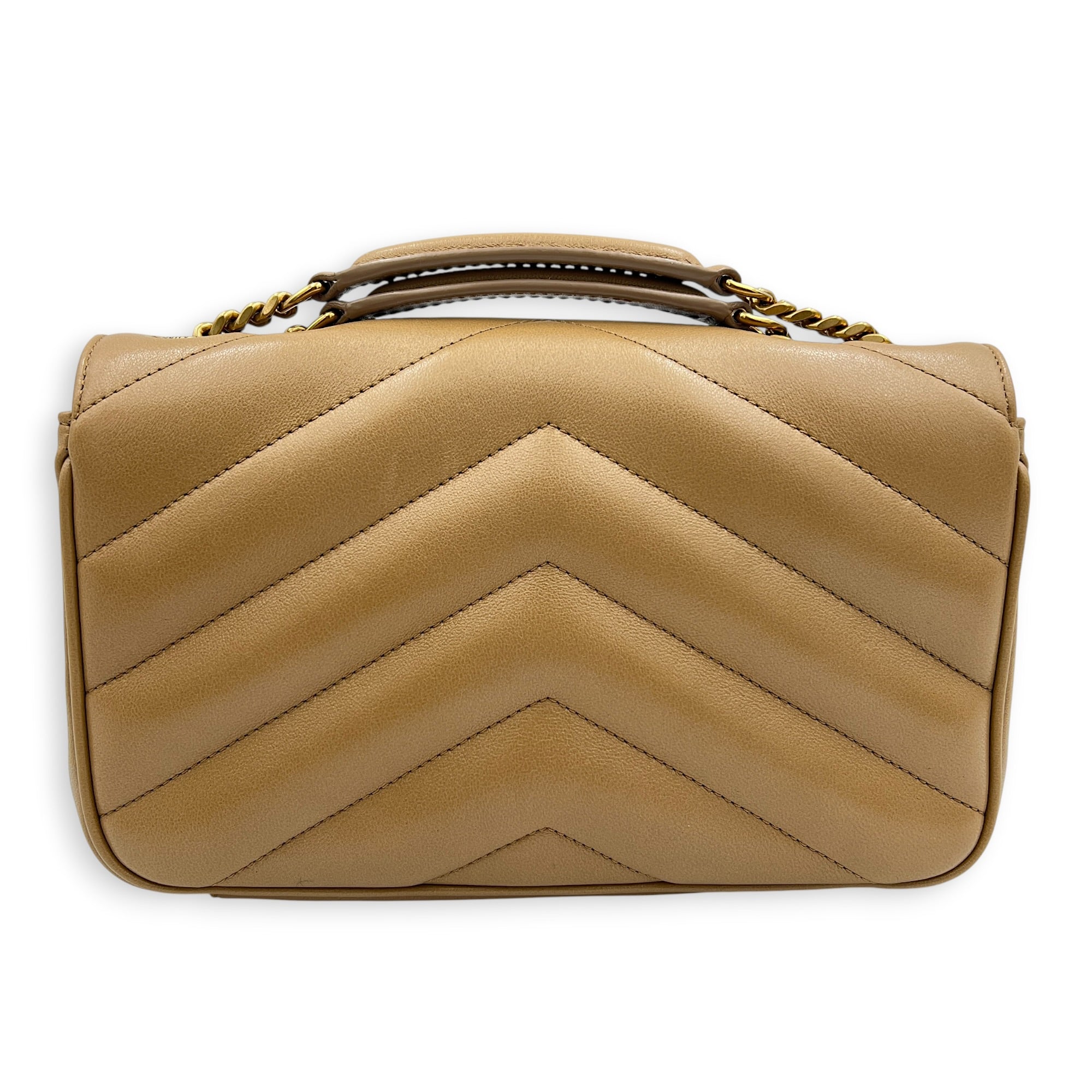 Loulou Shoulder Bag Beige in Lambskin, Gold hardware