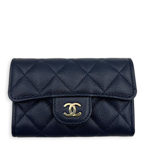 CC Blue Card Wallet in Caviar Leather, Gold hardware