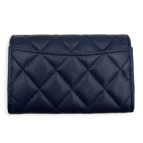 CC Blue Card Wallet in Caviar Leather, Gold hardware
