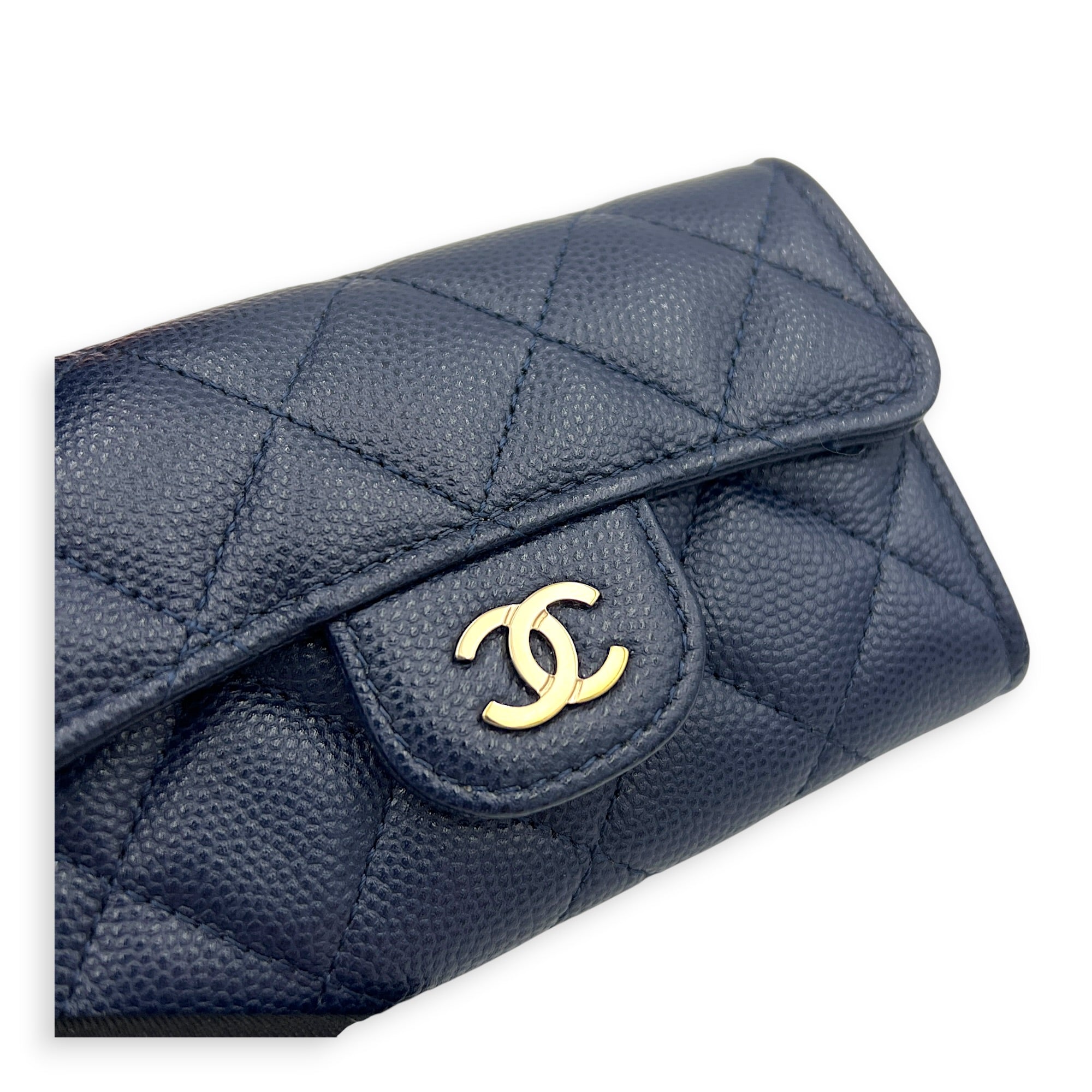 CC Blue Card Wallet in Caviar Leather, Gold hardware