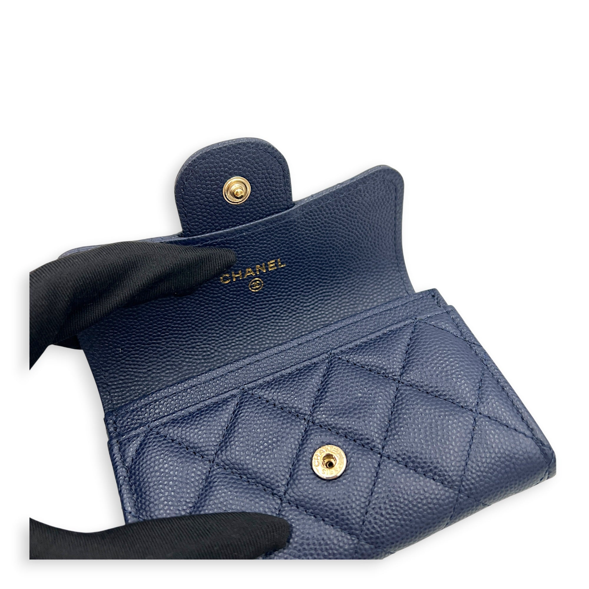 CC Blue Card Wallet in Caviar Leather, Gold hardware
