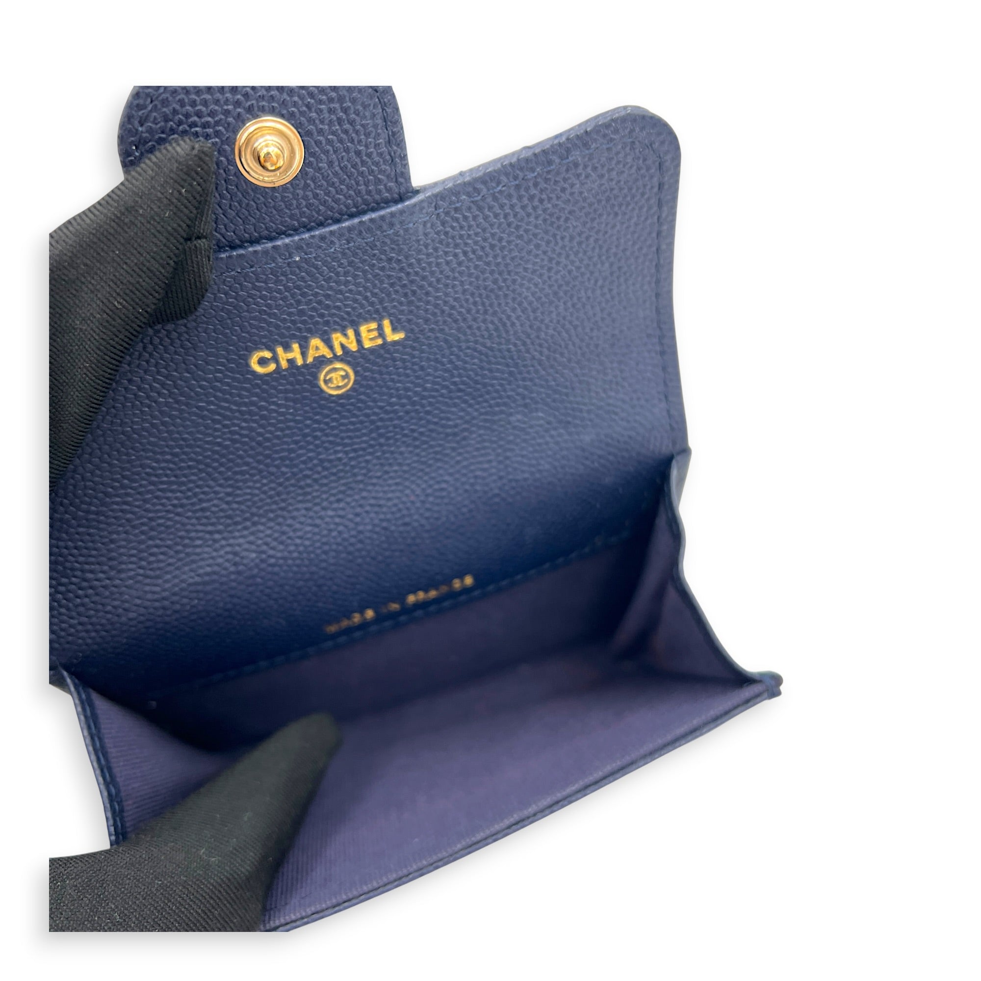 CC Blue Card Wallet in Caviar Leather, Gold hardware