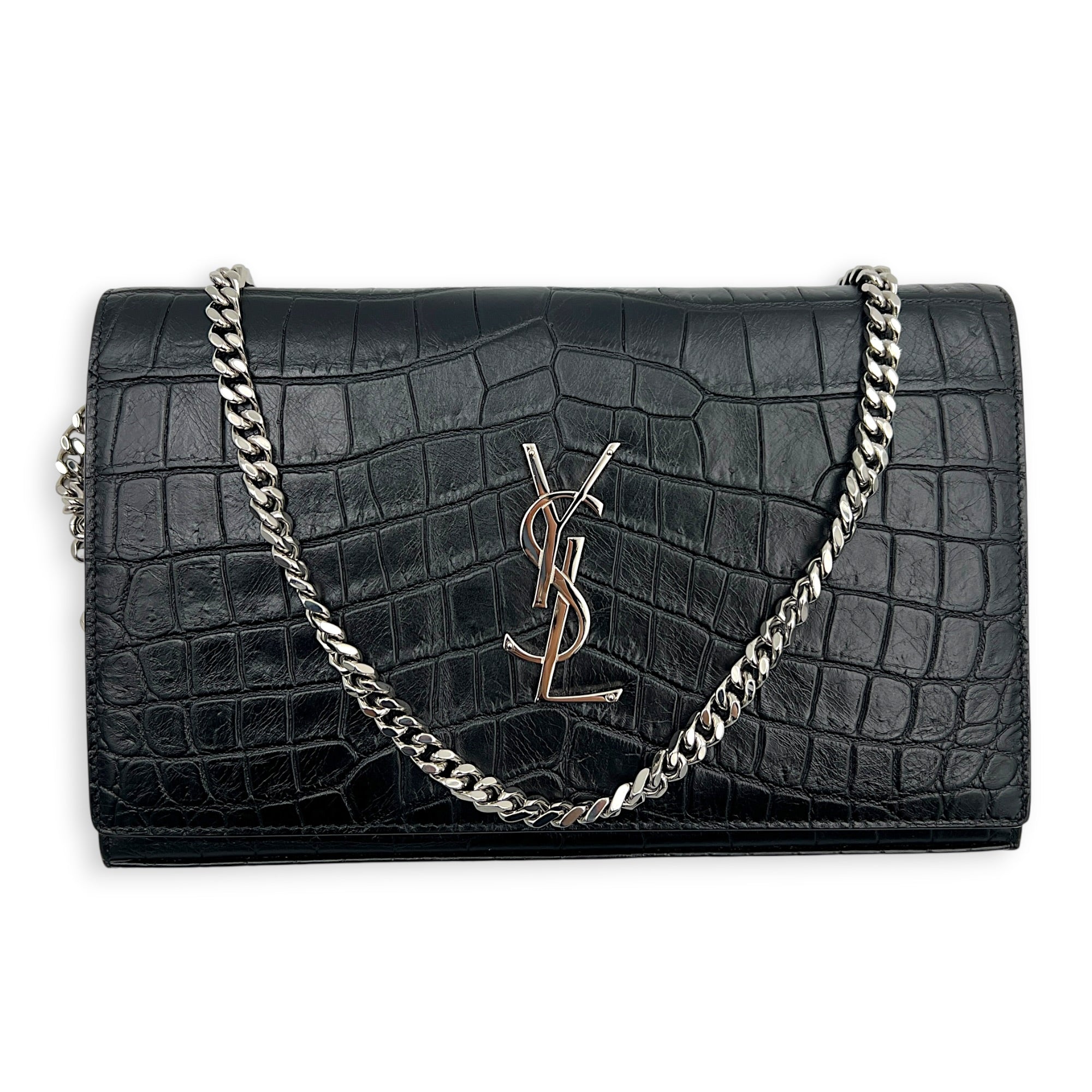 Cassandre Wallet On Chain Black in Calfskin, Silver hardware