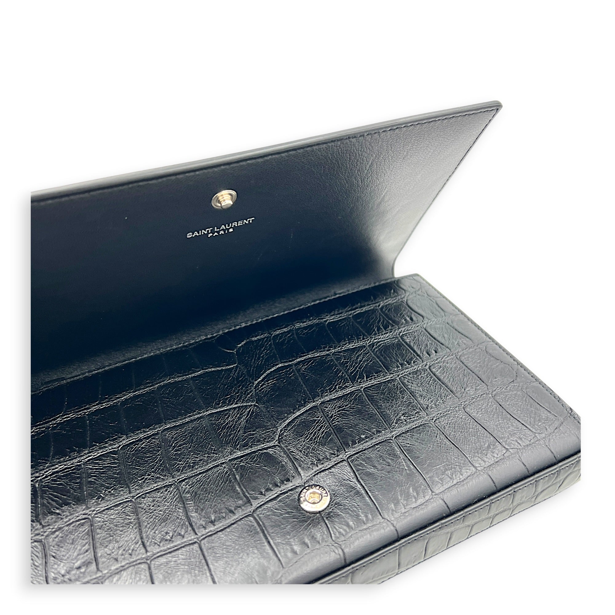 Cassandre Wallet On Chain Black in Calfskin, Silver hardware