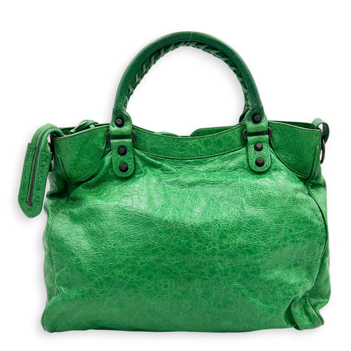 Velo Top Handle Bag Green in Calfskin, Ruthenium hardware