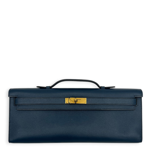 Kelly Cut Bleu de Prusse Clutch in Swift, Gold hardware