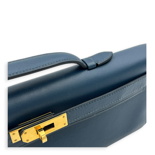 Kelly Cut Bleu de Prusse Clutch in Swift, Gold hardware