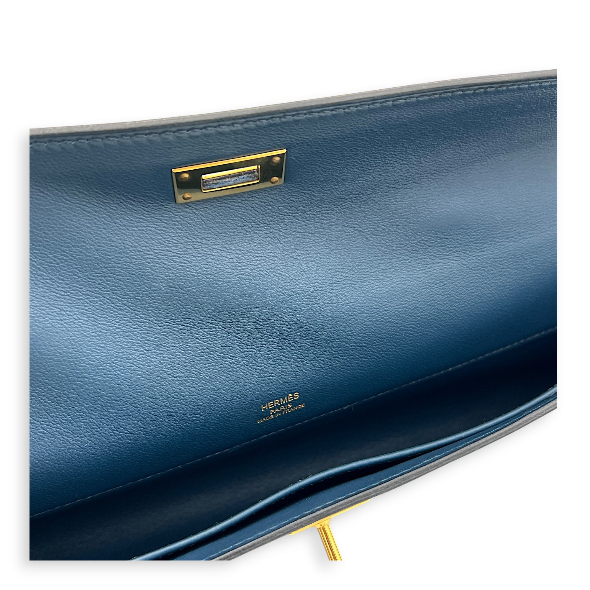 Kelly Cut Bleu de Prusse Clutch in Swift, Gold hardware