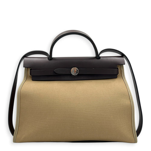 Herbag 31 Etoupe/Ebene Top Handle Bag in Canvas, Palladium hardware