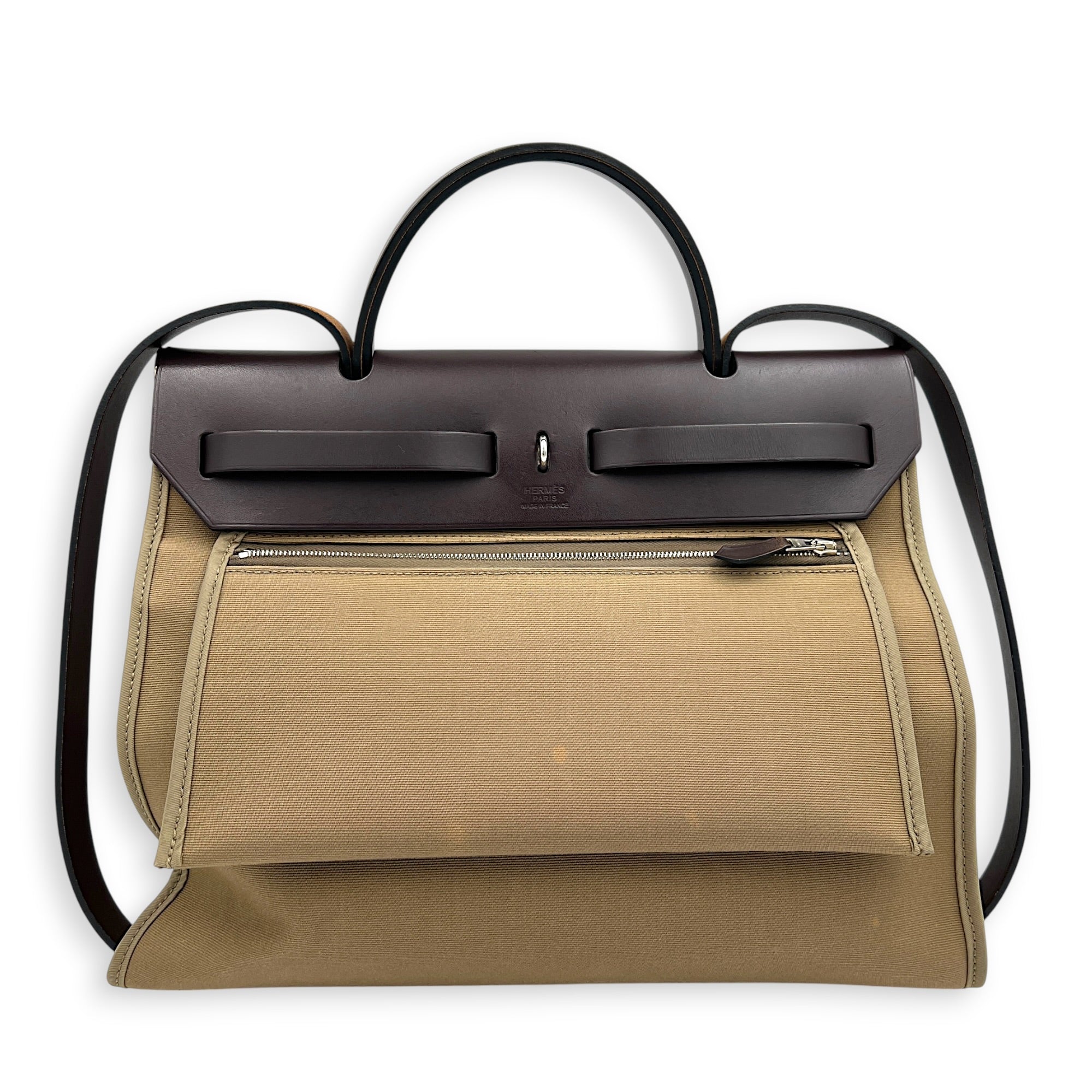 Herbag 31 Etoupe/Ebene Top Handle Bag in Canvas, Palladium hardware