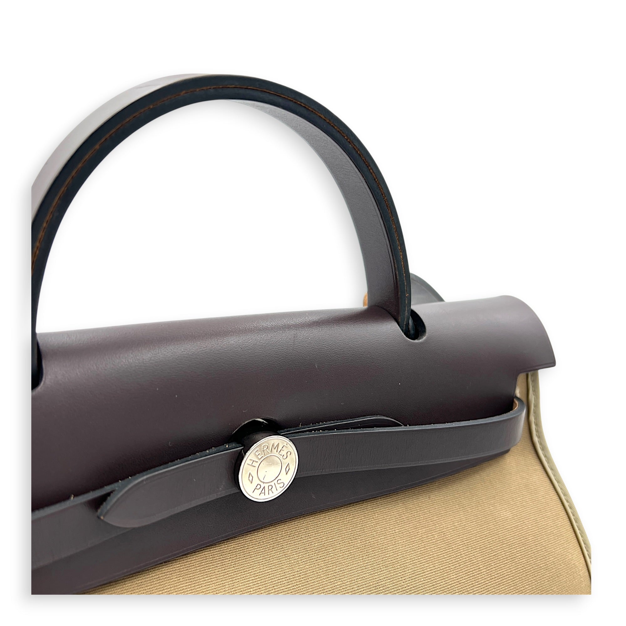 Herbag 31 Etoupe/Ebene Top Handle Bag in Canvas, Palladium hardware