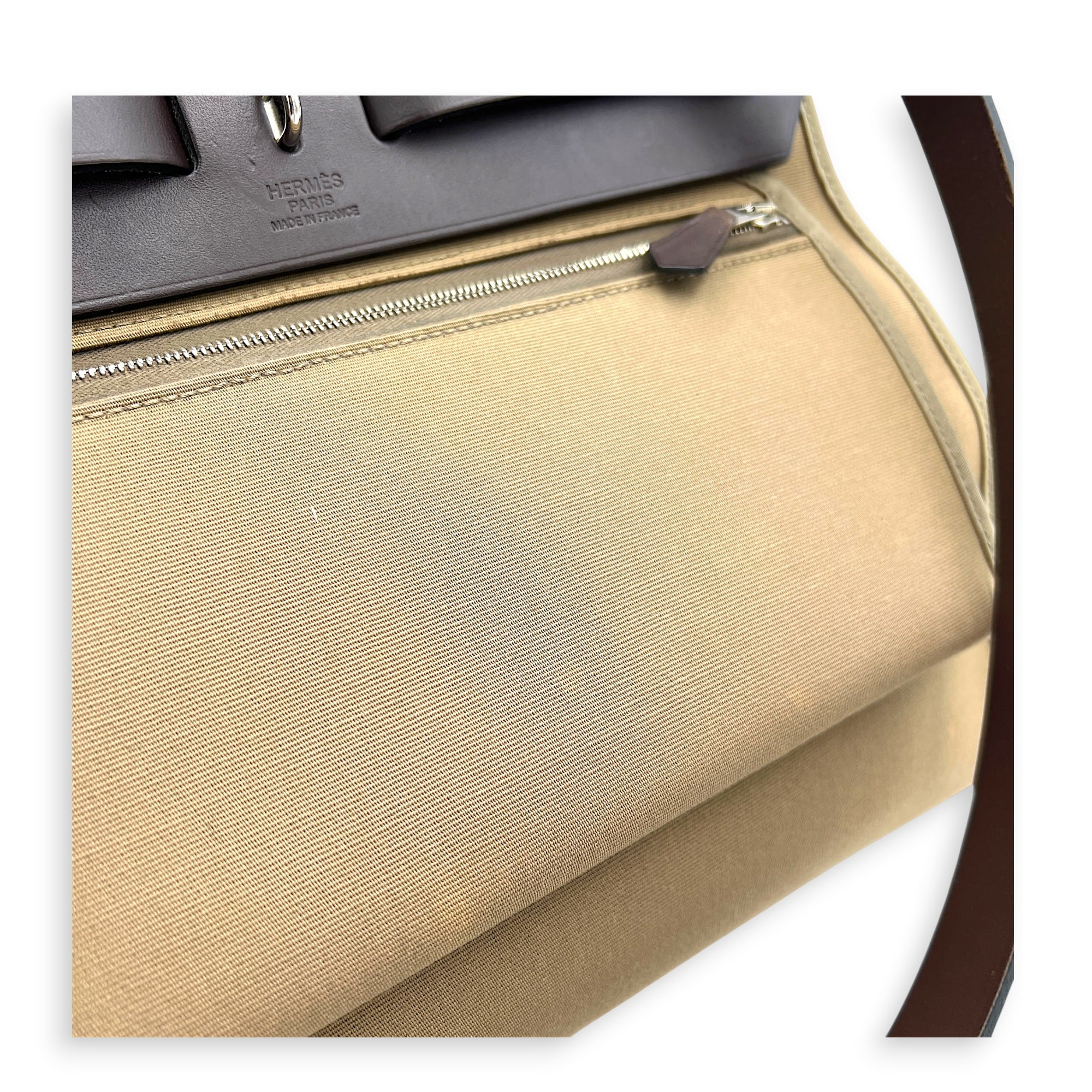 Herbag 31 Etoupe/Ebene Top Handle Bag in Canvas, Palladium hardware