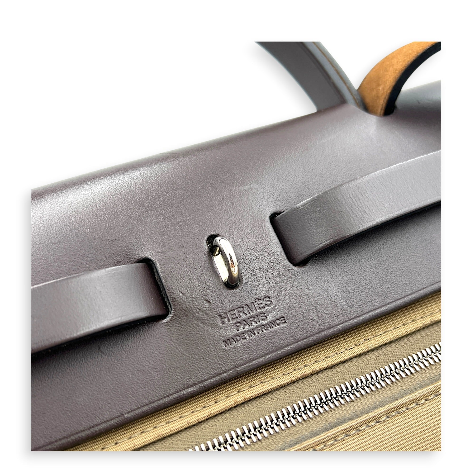 Herbag 31 Etoupe/Ebene Top Handle Bag in Canvas, Palladium hardware