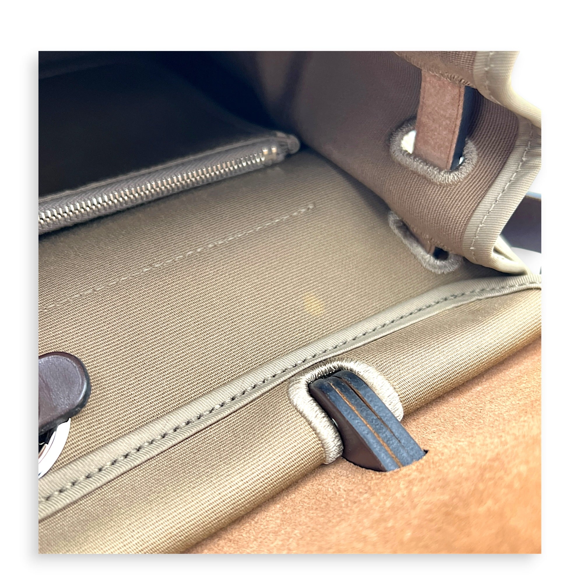 Herbag 31 Etoupe/Ebene Top Handle Bag in Canvas, Palladium hardware
